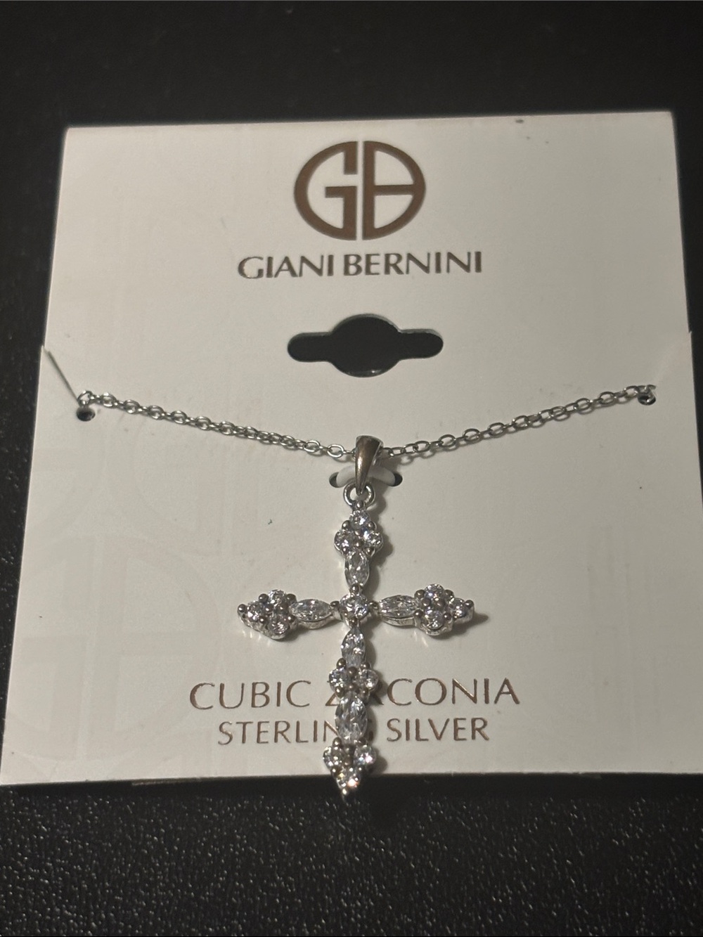 Giani Bernini Sterling Silver Cross Necklace with Sparkling Stones - White